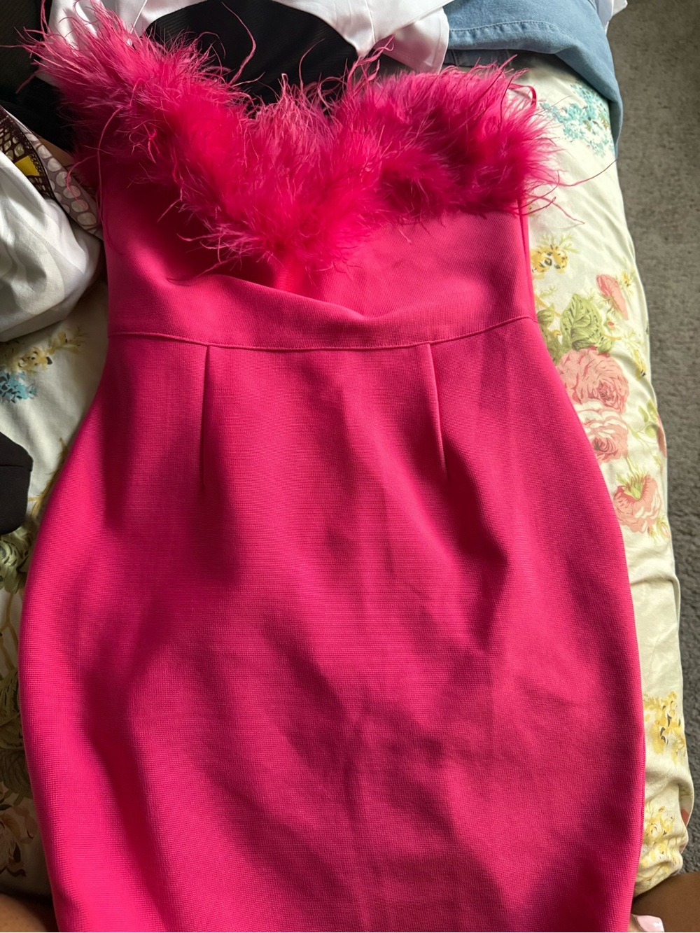 AKIRA Strapless Feather-Trim Hot Pink Cocktail Dress